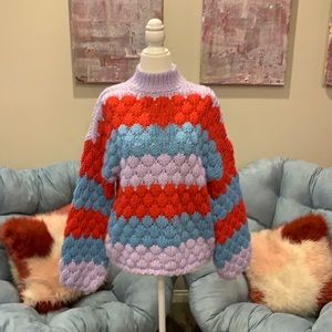 Colorblock Cable Knot Sweater